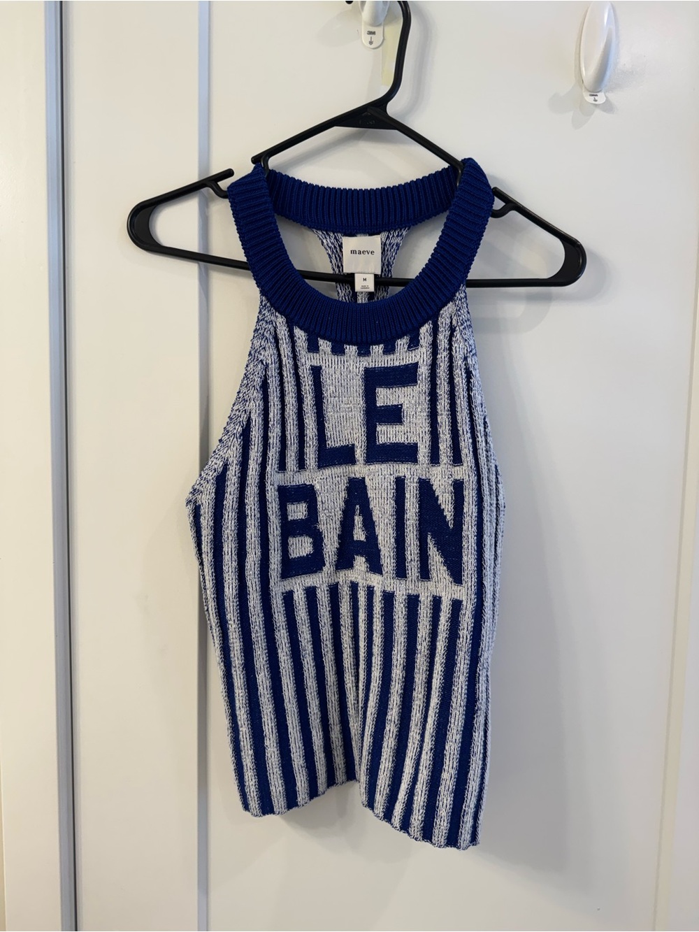 Maeve Blue & White Striped Knit Halter Tank - 'Le Bain'